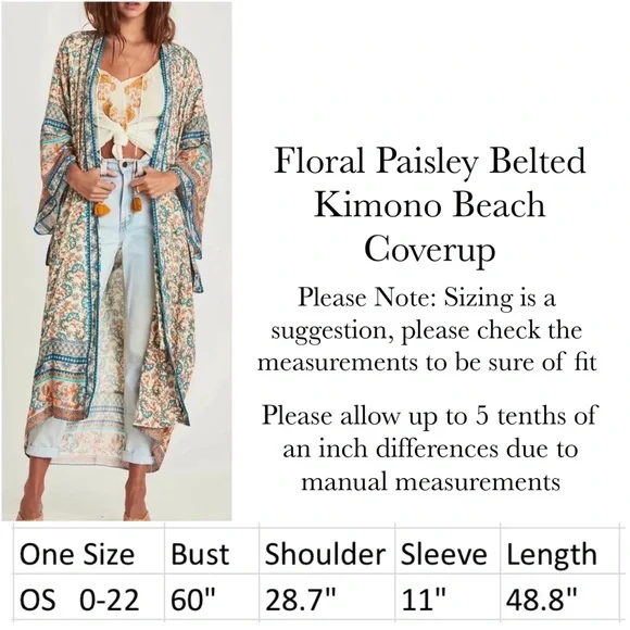 Stunning Floral Paisley Belted Kimono Beach Coverup Duster - Picture 16 of 16